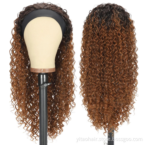 Curly Headband Wig for Women with factory price  Headband Ombre Honey Blonde Wig Burg 1B headband wig synthetic